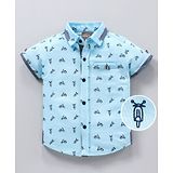 Little Kangaroos Half Sleeves Shirt Vehicle Print - Blue