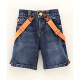 Little Kangaroos Knee Length Denim Bermuda with Suspernders - Dark Blue