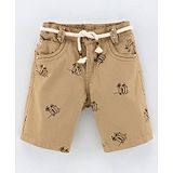 Little Kangaroos Knee Length Cotton Bermuda Placement Print- Beige