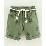 Little Kangaroos Knee Length Cotton Bermuda Placement Print- Green