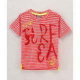 Little Kangaroos Half Sleeves Striped T-Shirt Text Print - Red