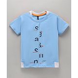 Little Kangaroos Half Sleeves Cotton T-shirt Placement Print - Blue