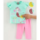 Little Kangaroos Frill Sleeves Reversible Sequence Top and Leggings Mermaid Print - Pink Blue