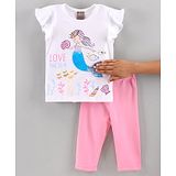 Little Kangaroos Frill Sleeves Reversible Sequence Top and Leggings Mermaid Print - Pink White