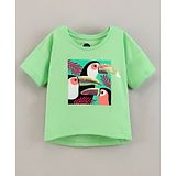 Vitamins Half Sleeves Embellished Parrot Print Top - Green