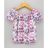 Vitamins Puffed Sleeves Cotton Top Printed- Multicolor