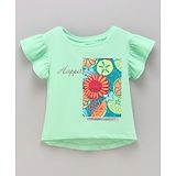 Vitamins Half Sleeves Cotton High Low Floral Text Print - Green