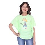 Cutecumber Half Sleeves Striped And Girl Print Top - Green