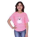 Cutecumber Half Sleeves Striped And Girl Printed Top - Pink