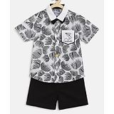 Nauti Nati Half Sleeves All Over Printed Shirt With Shorts - Black & White