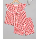 Budding Bees Short Sleeves Checked Top With Shorts - Red