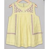 Budding Bees Sleeveless Embroidered Dress - Yellow