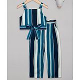 Budding Bees Sleeveless Striped Top & Pant Set - Blue