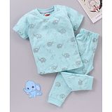 Babyhug Half Sleeves T-Shirt & Pyjama Set Elephant Print - Mint