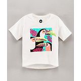 Vitamins Half Sleeves High Low Top Penguin Print with Sequin Detailing - White