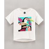 Vitamins Half Sleeves High Low Top Penguin Print with Sequin Detailing - White