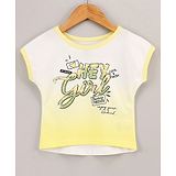 Vitamins Half Sleeves Top Glitter Text Print - Neon Yellow