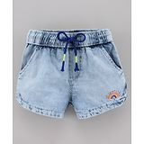 Vitamins Denim Shorts Rainbow Embroidered - Light Blue