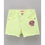 Vitamins Mid Thigh Length Denim Shorts OMG Embroidered - Yellow