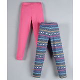 Plum Tree Pack Of 2 Full Length Solid & All Over Printed Leggings - Pink & Navy Blue