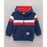 Babyhug Full Sleeves Hooded Cut & Sew Sweatshirt Captain America Shield Applique - Navy