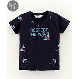 Ruff Half Sleeves T-Shirt Text Print - Navy Blue