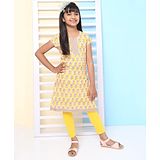 Biba Yellow Cotton Straight Suit Set Combines Kurta & Leggings