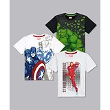 Kidsville Pack Of 3 Half Sleeves Marvels Avengers Captain America Iron Man & The Hulk Printed Tee - Grey White & Black