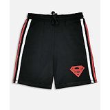 Kidsville Superman Logo & Side Strips Printed Shorts - Black