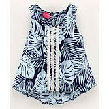 Under Fourteen Only Sleeveless Tropical Print And Lace Detail Dress - Blue