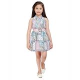 TINY BABY Sleeveless Paisley Printed Party Dress With Belt Detail - Pink