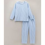 Kanvin Cotton Full Sleeves Striped Tee & Pajama Sets - Sky Blue