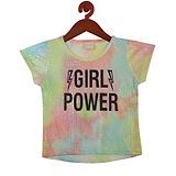 Tiny Girl Short Sleeves Scale Patterned & Text Printed Top - Peach