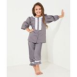 Cherry Crumble By Nitt Hyman Full Sleevces Lace Placement Embroidered Front Button Closure Solid Cloudy Night Suit - Grey