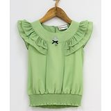 Peppermint Short Sleeves Solid Ruffle Detail Top - Green