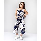 Naughty Ninos Sleeveless Floral Printed Top With Printed Palazzo - Navy Blue