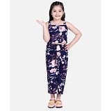 Naughty Ninos Sleeveless Floral Printed Top With Printed Palazzo - Navy Blue