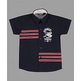 Actuel Half Sleeves Placement Stripes & Graphic Print Shirt - Navy Blue