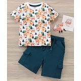 Babyhug Cotton Knit to Knit Half Sleeves Fox Printed Tee & Short - White & Blue