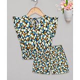 Budding Bees Cap Sleeves Butterfly Print Top With Co Ordinate Shorts - Blue