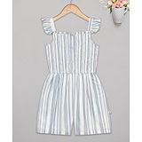 Budding Bees Short Sleeves Striped Smocked Detail Knee Length Playsuit - Blue