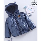 Babyoye Full Sleeves Spaceship Patched Winter Wear Hooded Jacket - Blue