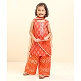 Babyhug Sleeveless Kurti & Sharara With Dupatta Printed- Red