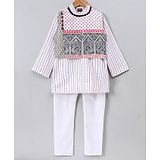 Twisha Full Sleeves Striped Kurta With Solid Pyjama And Ethnic Motif Design Detail Jacket - White