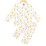 The Mom Store 100% Cotton Full Sleeves Mango Print Night Suit - White & Yellow