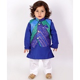 KID1 Full Sleeves Solid Kurta And Pyjama With Bandhani Detail Jacket - Blue