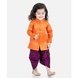 BownBee Full Sleeves Jacquard Detailed Sherwani With Dhoti - Orange