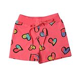 Tiny Girl Hearts Print Detail Shorts - Tomato Red