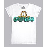 Kidsville Half Sleeves Garfield Sequin Embellished & Printed Tee - White