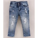 Vitamins Full Length Denim Washed Shredded Jeans - Blue